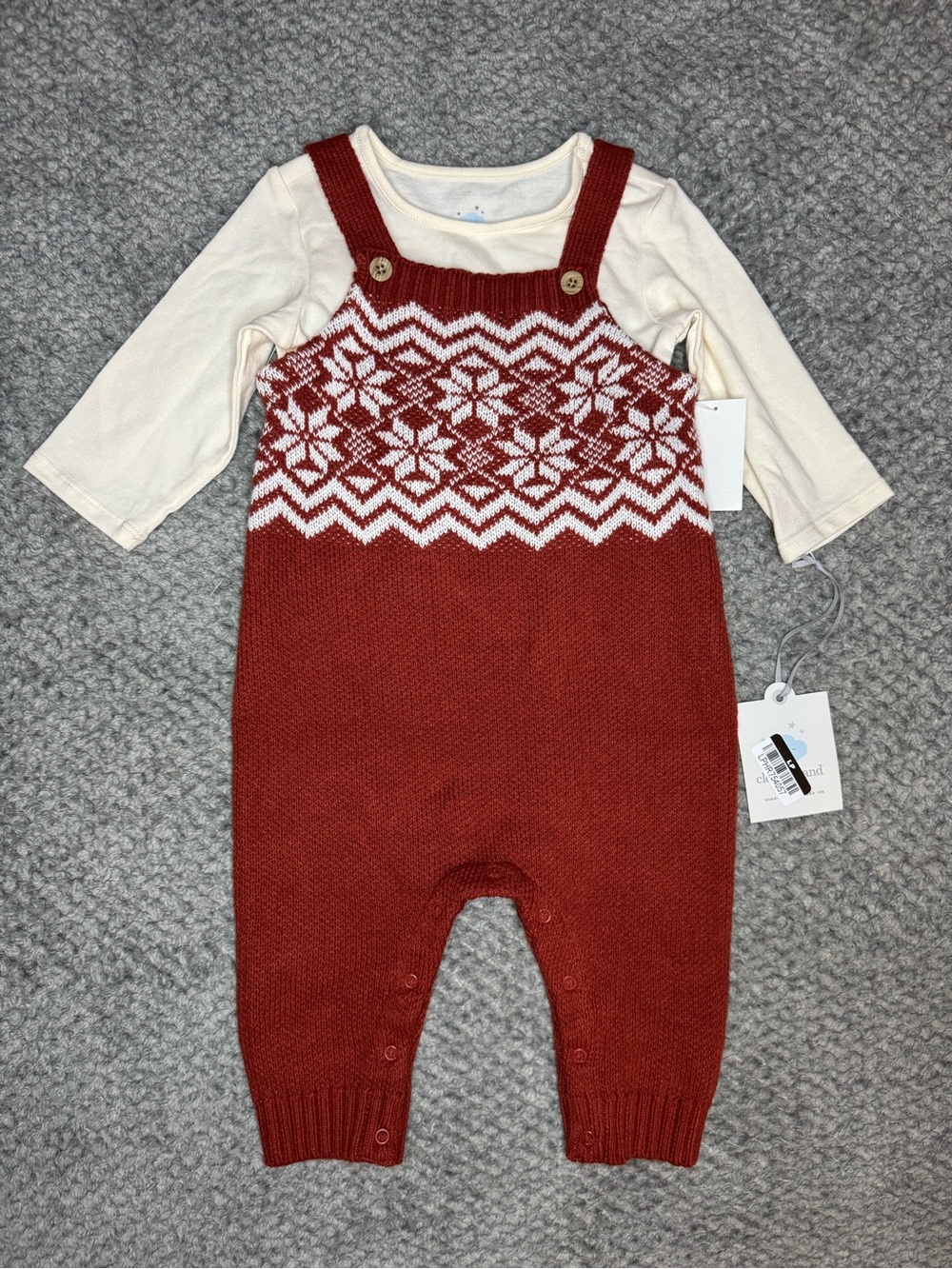 Cloud Island Unisex Baby’s 2pc Long Sleeve Top & Knit Overalls - White/Red 3-6M